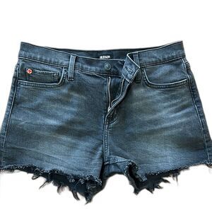 Hudson Jean Shorts Women 28 Black Wash Denim Cutoff Mid rise Raw Frayed Hem